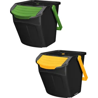 KOTARBAU® Mülltrennsystem Mülleimer Küche 2 Fächer Abfalleimer Deckel Plastik Küchenabfalleimer Küchenmülleimer Recycling System Trennsystem Müllsystem Dustbin Mülltrennung Eimer Mülltrennsysteme - Gelb, Grün