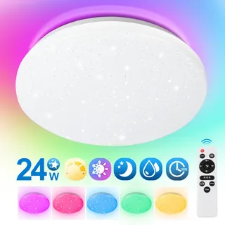 Clanmacy 24W Dimmbar LED Deckenleuchte RGB Leuchten2700K-6500K, Badezimmerlampe , Farbtemperatursteuerung, 1920 lm - Weiß