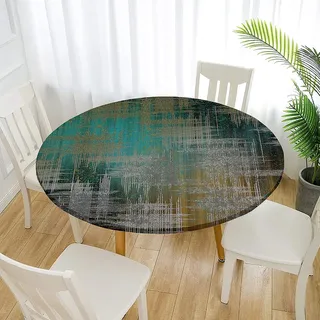 Morbuy Rund Tischdecke Elastisch, Graffiti Rund Tischdecken Wasserdicht Lotuseffekt Abwaschbar Abwischbar Tischtuch für Garten Outdoor Küchentisch (Für Tisch 110-120 cm,dunkelgrün)