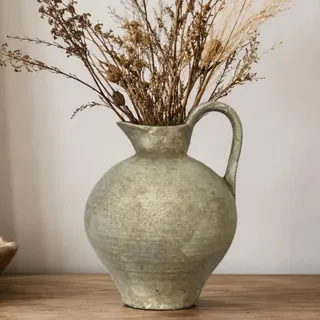 JIDOFUE Weiße rustikale Keramik Gelb Vase Vintage Blume Vase,Keramik Terrakotta Hoher Boden Bauernhaus Rustikal für Minimalismus Home Decor Mittelstück