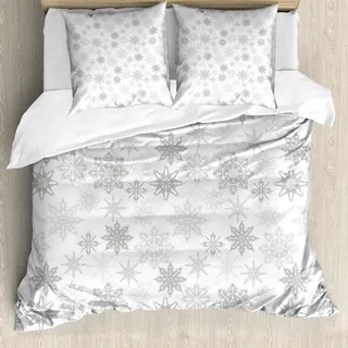 ABAKUHAUS Winter Bettbezug Set, Ornamental Crystals of Ice Freezing Wetter im Januar Kalt künstlerische Zusammenfassung, 155 x 220 cm + 80 x 80 cm, Grau Weiß Grau