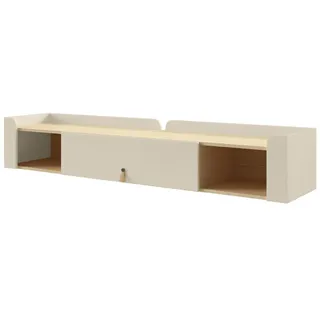 Beautysofa Wandregal Sorella mit Klapptür und 2 offenen Regalböden, 180 cm, Macadamia + Eiche Mavelie , Beige, Eichefarben , Holzwerkstoff , 3 Fächer , 180x33x27 cm , Wohnzimmer, Regale, Wandboards