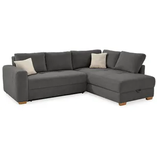 luma-home Ecksofa-Dauerschläfer Boxspring Federkern Topper Bettkasten, seitenverkehrt montierbar B257/T206/H85 cm, Cord Dunkelgrau / 15211 , Textil , Füllung: Polyurethan (Pur) , Ottomane links, L-Form, seitenverkehrt montierbar, Ottomane rechts, links montierbar,L-Form , 257x206 cm , Wohnzimmer, Sofas & Couches, Wohnlandschaften, Ecksofas