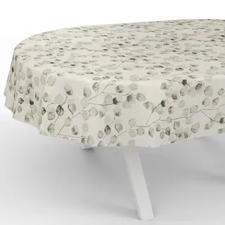 ANRO Wachstuchtischdecke Wachstischdecke Wachstuch Tischdecke abwaschbar Gartentischdecke Wasserabweisend Oval 180x140cm Schnittkante Eukalyptus