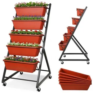 Hoher Gartenbeet, 56 x 64 x 121 cm, 5-facher Beet mit Drainageschlitzen, vertikaler Beet, freistehend, Beet für Gemüse, Kräuter und Blumen - Schwarz