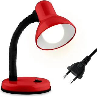 LUMILED Schreibtischlampe klassisch Leselampe Tischleuchte Flexibler Hals Arbeitsleuchte mini Nachttischlampe E27 Fassung Tischlampe aus Metall Kinderzimmer für Lesen Studieren Mädchen Junge rot - Rot