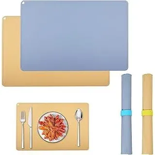 2 Stück Malunterlage für Kinder, mit Magnetischer Absorptionsclip, Schreibtischunterlage Silikonmatte Groß 60 x 40 cm, Wiederverwendbare Silikonmatte für Basteln Malen DIY-Projekte (Blau + Gelb)