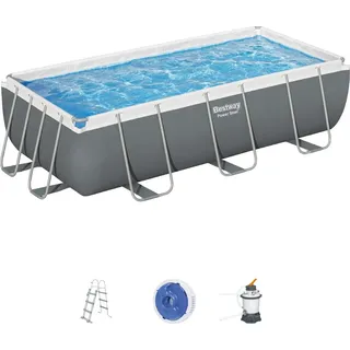 BESTWAY Power Steel rechteckig 404 x 201 x 100 cm inkl. Sandfilteranlage, Leiter