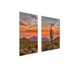 Herdabdeckplatten 2 teilig 75x52 Ceranfeld Abdeckung Glas Schneidebrett Landschaft Kaktus