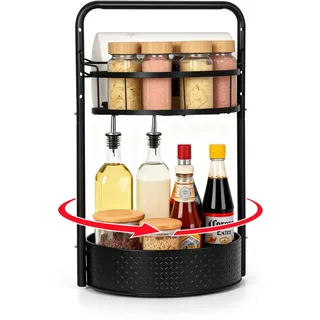 VINATO 2-stöckiges 360° Drehbares Gewürzregal, Drehbar Gewürzregal Stehend mit Papierhandtuchhalter, Stabil Drehteller Organizer (25cm), für Küchentheke, Esstisch, Badezimmer