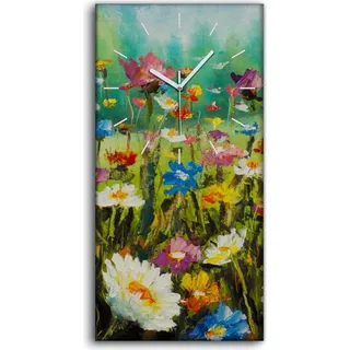 Leinwand Wanduhr Wandkunst Uhr 30x60 Foto Schöne blühende Feldblumen modern - weiße Hände - Weiß