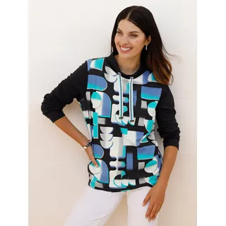 Sweatshirt CLASSIC BASICS, Damen, Gr. 50, türkis, schwarz, bedruckt, 100% Baumwolle, gemustert, mehrfarbig, Sweatshirts Sweatshirt