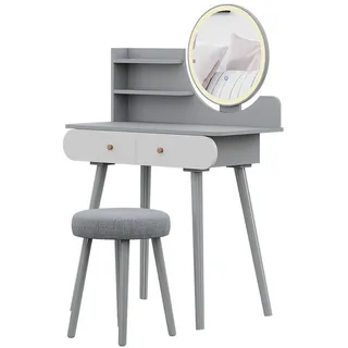Vicco Schminktisch Edda Grau 80 cm mit LED Beleuchtung und Hocker, Model 41499 - Grau