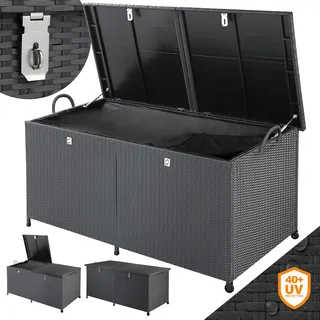 Gartenbox Polyrattan 625L Schwarz wasserdicht mit Rollen & Schlossvorrichtung