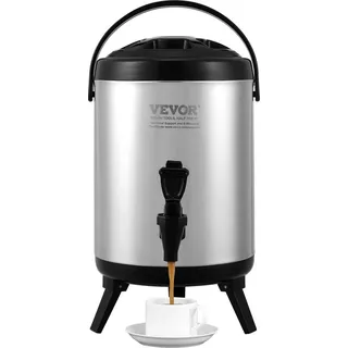 Vevor Heiß- und Kaltgetränkespender Getränkespender 6 L, Edelstahl Heiß- und Kaltwasserbrunnen Großer Getränkespender mit Zapfen für Kaffee, Kalte Milch, Wasser, Saft usw. Isolierkanne 1-2 Personen
