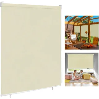 LARS360 Außenrollo Balkon Außenrollo Senkrechtmarkise Rollo Beschattung Balkonrollo Sichtschutzrollo Außensonnenschutz Sonnenschutz UV-Schutz (140 x 240 cm, Beige)