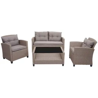 Mendler XXL Poly-Rattan Garnitur Loungeset grau-braun