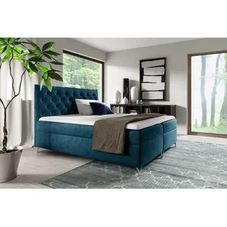 Boxspringbett Schlafzimmerbett AMBRE 180x220cm in Stoff Fresh Blau - Blau