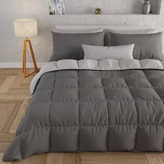 PETTI Artigiani Italiani – Warme Winterbettdecke 220x260 cm, Zweifarbig Grau, Wendedecke aus Mikrofaser 300 g/m2, Für Einzelbett, Kuschelige Steppdecke, Made in Italy