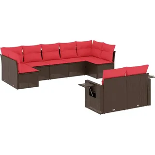 vidaXL 9-teiliges Gartensofa-Set mit Kissen, braun, Polyrattan - Braun