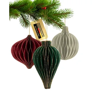 MJhomely® Mini Papier Weihnachtsbaumschmuck [6 Stück] – Waben Papieranhänger Weihnachtsbaum mit Magnetverschluss – Faltbare Weihnachtsdeko innen – Weihnachten Ornamente Baumschmuck hängend