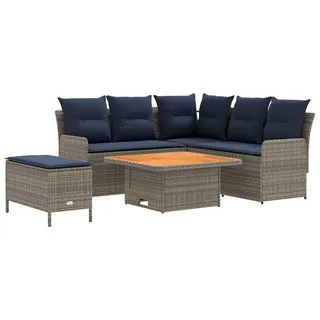Möbelsets 5 stk. Grau und Marineblau PE-Rattan - Grau