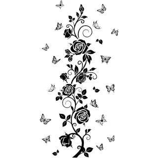 FUFUQUARE Schwarze Kletterranke Wandtattoo Wandaufkleber Garten Blume Pflanzen Rose Schmetterling Wandsticker Wanddeko für Schlafzimmer Wohnzimmer Sofa Hintergrund