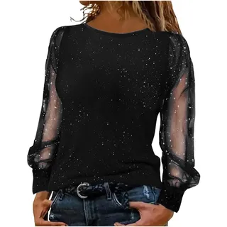 TBloevwlh Pailletten Oberteil Damen Glitzer Shirt Festliche Blusen Schwarz Elegant Sexy Silvester Outfit Modern Casual Mit Oberteile Herbst Winter Große Größen Langarm Tunika
