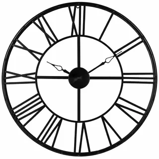 Große runde Metall-Wanduhr im offenen Skelett-Design (Ø 70 cm) mit römischen Ziffern und geräuschlosem Uhrwerk – Schwarz - Schwarz