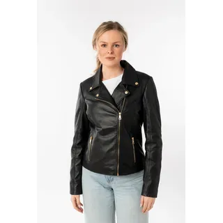Lederjacke MAURITIUS "MWFylli", Damen, Gr. L, schwarz, Obermaterial: 100% Schafsleder. Futter: 100% Baumwolle. Ärmelfutter: 100% Polyester, unifarben, regular fit normal, Jacken Lederjacke, mit Knopfdetails, Reverskragen