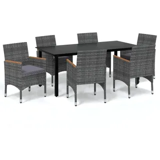 vidaXL 7-tlg Garten-Essgruppe mit Kissen Poly Rattan Grau Modell 6