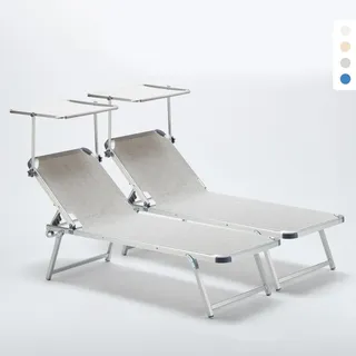 2er Set Aluminium Sonnenliegen mit Sonnendach Nettuno - Grau - Grau