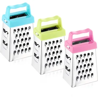 AOZUO 3 Stück Mini Vierkantreibe, Mini Edelstahl Käsereibe, Multifunktional Kastenreibe mit Griff für Schokolade Zitrone Muskat Käse, Ingwer, Gemüse