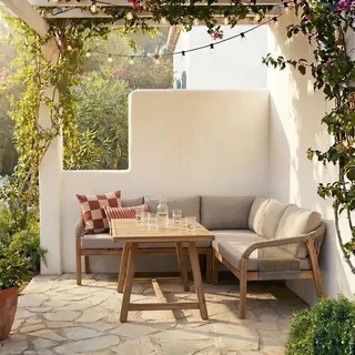 Livetastic Dining-Loungeset , Naturfarben , Holz, Textil , Akazie , vollmassiv , L-Form, nur wie online abgebildet bestellbar , 151x81 cm , regenabweisend, wetterbeständig , Gartenmöbel, Gartengarnituren, Gartenmöbel-Sets