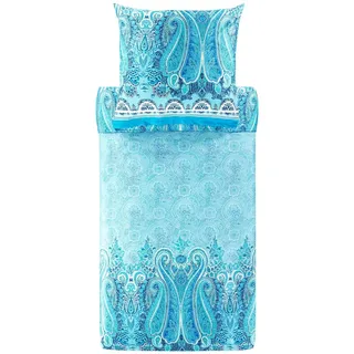 BASSETTI Bettwäsche + 1 Kissenhülle aus 100% Baumwollsatin in der Farbe Ocean Blue B1, Maße: 155x220 cm - 9327404