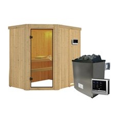 KARIBU Sauna »Vijandi«, inkl. 9 kW Saunaofen mit externer Steuerung, für 3 Personen - beige
