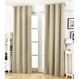 Woltu Vorhang Blickdicht Gardinen mit Kräuselband für Schiene, 2er Set Leichte & weiche Verdunklungsvorhänge wärmeisolierend Thermovorhang Kälteschutz für Wohnzimmer Schlafzimmer, 135x245cm, Sand