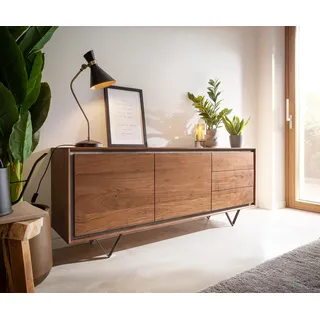 DELIFE Sideboard Stonegrace 175 cm Akazie Braun Steinfurnier 2 Türen 3 Schubladen V-Fuß Schwarz - Braun