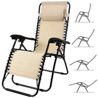 BAKAJI 2830486 Sonnenliege Liegestuhl, Verstellbar Rückenlehne, abnehmbares Kopfkissen Kopfpolster, Klappbar, Stahlrahmen, Garten Liege Hochlehner, Gartenstuhl ergonomisch Zero Gravity