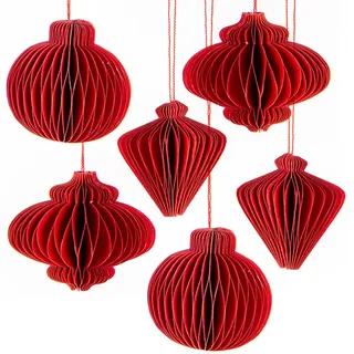 Logbuch-Verlag 6 Honeycomb Weihnachtsanhänger dunkelrot Raute Weihnachtskugeln aus Papier exklusiver Weihnachtsbaumschmuck 4 cm rot