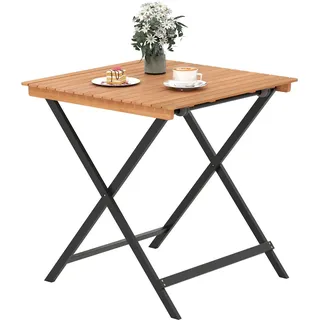 FANTASK Gartentisch Wetterfest, 70 x 70 x 73 cm, Balkontisch Klappbar aus Akazienholz, Quadratischer Holztisch, Balkontisch für Garten, Balkon, Terrasse