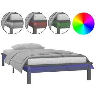 vidaXL Massivholzbett mit LED-Beleuchtung Grau 90x200 cm - Grau