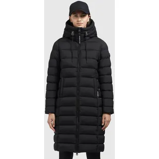 khujo Steppmantel "AETHE" knielanger Schnitt, mit Kapuze, hochschließender Kragen, aus Polyester, schwarz