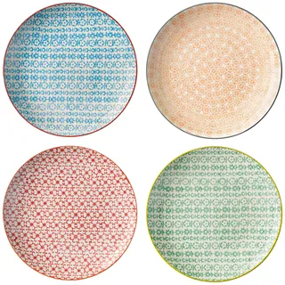 Bloomingville Speiseteller Carla Express Retro große Teller Essteller Vintage ø 25 cm, orange blau grün rot, Keramik, 4er Set