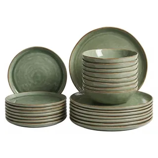BELIANI Tafelservice Grün Steinzeug Ton und Kaolin für 8 Personen 24-teilig Rund Handgefertigt Skandi Geschirr Set Essgeschirr Küche Esszimmer - Grün