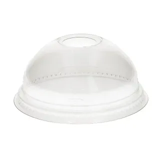 Verive Domdeckel für Clear Cups mit Loch, rPET, Ø 95 mm, Gewölbter Einwegdeckel mit praktischer Öffnung, 1 Packung = 50 Stück