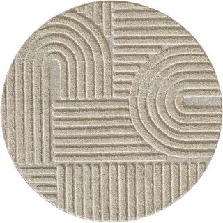 Ayyildiz Teppiche Teppich "ART 1121, auch als Läufer und in Rund erhältlich" rund 20 mm Höhe Boho Design, 3D Optik, Struktur Hoch Tief, skandinavisch, Wohnzimmer, beige