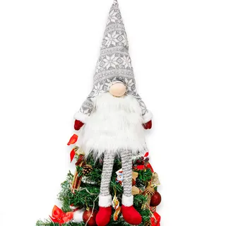 Whaline Weihnachtsbaumspitze, groß, schwedischer Tomte-Zwerg, Weihnachtsmann-Ornament, 58,4 cm, Plüsch, skandinavische Weihnachtsdekoration zum Aufhängen, mit grauem Schneeflockenhut und Beinen für