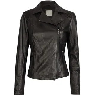 Lederjacke BUGATTI "BULady-135", Damen, Gr. 46, schwarz, Obermaterial: 100% Lammleder LEL. Futter: 100% Polyester PES. 100% Polyester PES., uni, modern fit, V-Ausschnitt, Jacken Lederjacke, mit Schultersteppung