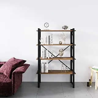 Homemania BSHELF-04 Bücherregal, Wandregal, Büro, Wohnzimmer, Schwarz aus Metall, Holz, 90 x 35 x 150 cm